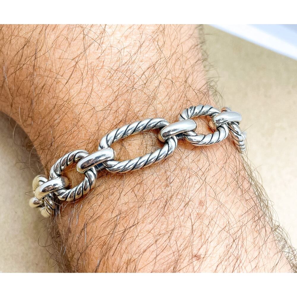 David Yurman Cushion Link Toggle Bracelet Sterling Silver Blue Sapphires 7.25" - Picture 5 of 16